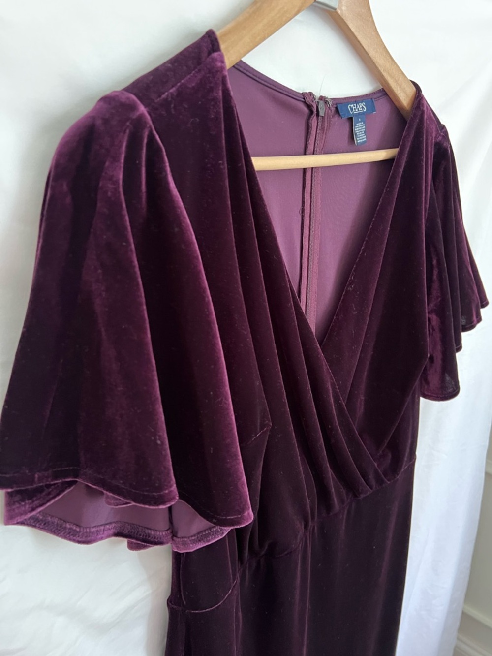 Elegant Chaps Plum Velvet Surplice Dress